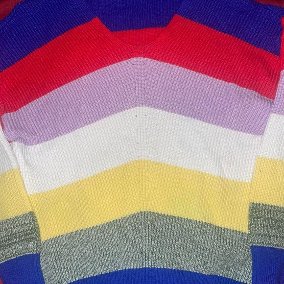 Vintage 90s Colorblock Striped Sweater Large - Picture 2 of 3